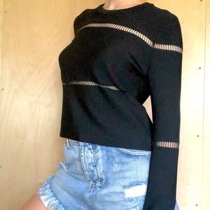 Zara Woman - Premium Collection, Black Openwork Stripe Longsleeve Knit Top Sz M
